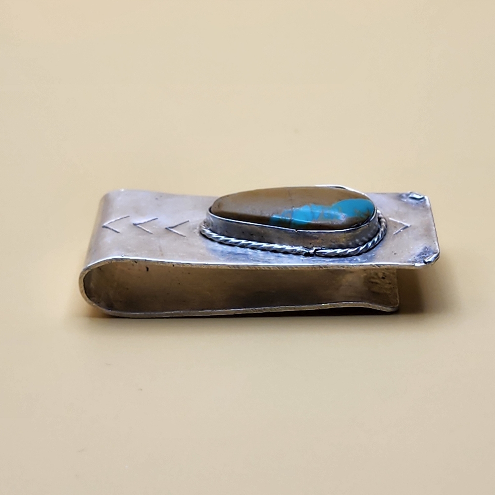 Native American Sterling and No. 8 Turquoise Money Clip - Picture 2 of 8